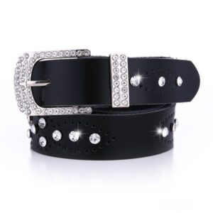 Women’s Rhinestone Inlaid Leather Belt