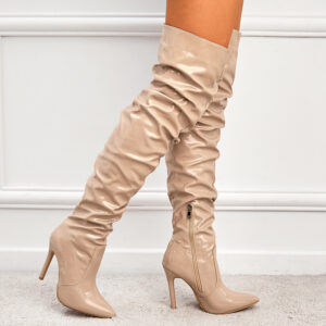 High Heel Elastic Knee Length Patent Leather Boots