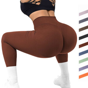 High Waist Seamless Leggings Threaded Knitted Fitness Pants Solid Women’s Slimming Sports Yoga Pants Elastic Running Sport Leggings