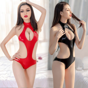 Women’s Patent Leather Multicolor One Piece Swimsuit