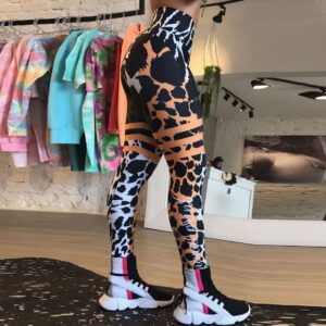 Women’s Fashionable Simple Printed Stretch Tight High Waist Hip Lifting Sport Fitness Pants