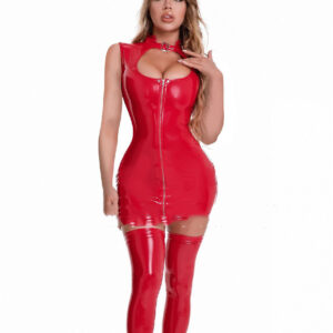 Ladies’ Shiny Patent Leather Nightclub Bodysuit  Zip Skirt