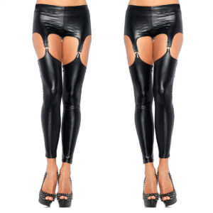 Women’s Black Glossy Patent Leather Garter Pantyhose