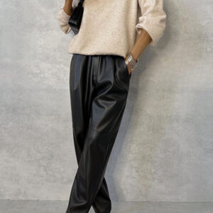 Elastic Waist With Pocket Street Leather Pants Women