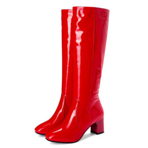 Plus Size Patent Leather High Heel Long Boots