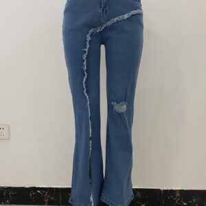 New style elastic ripped flared pants jeans women