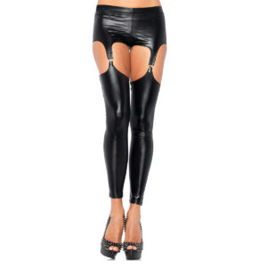 Women’s Black Glossy Patent Leather Garter Pantyhose