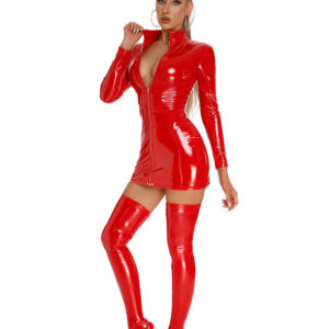 Glossy Patent Leather Club Zipper Short Sleeve Tights