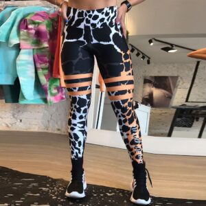 Women’s Fashionable Simple Printed Stretch Tight High Waist Hip Lifting Sport Fitness Pants